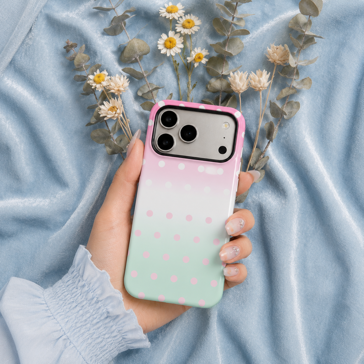 Mint Blush Polka Dots Case lifestyle